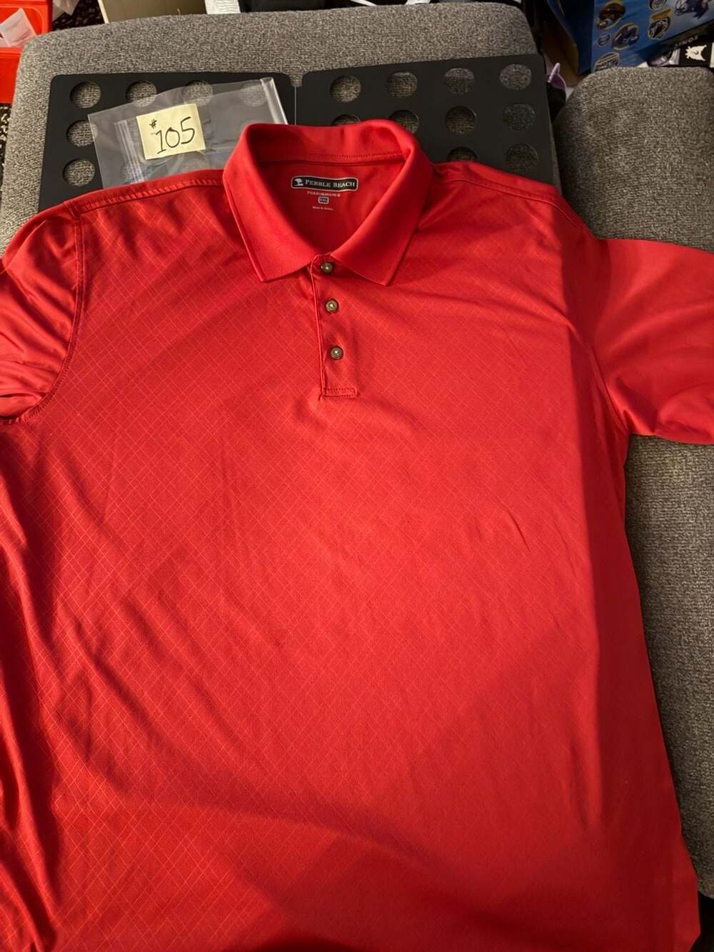 Pebble Beach Performance Polo Size XXL Red Diamond Grid Golf Shirt